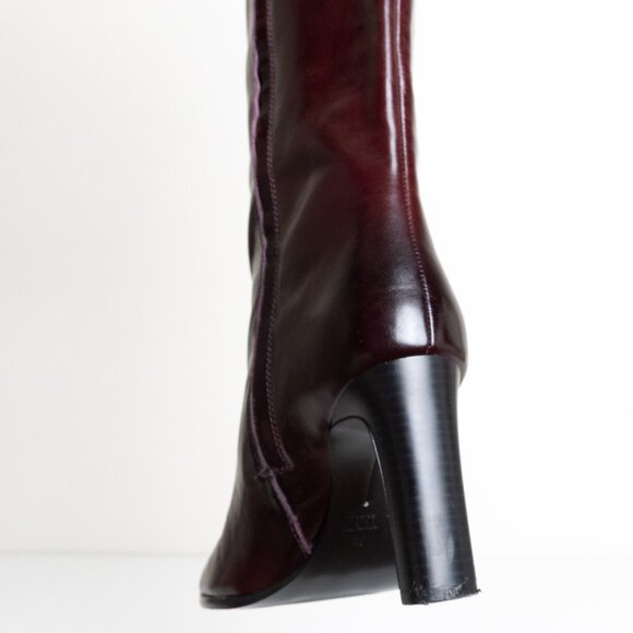Zara Leather Boots Burgundy Wide Heel Tall Classy EU 42 - Picture 13 of 16